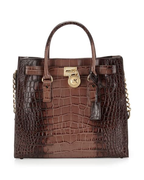 michael kors hamilton traveller brown large croc tote bag|Michael Kors Hamilton Large Brown Croc Leather Satchel Tote .